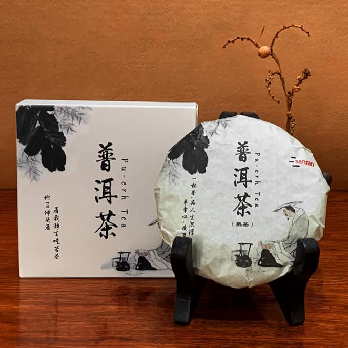 SANRAN Aged Pu-erh Tea, Ripe Puerh Tea Cake, Fermented Chinese Black Tea, 100g/3.53oz