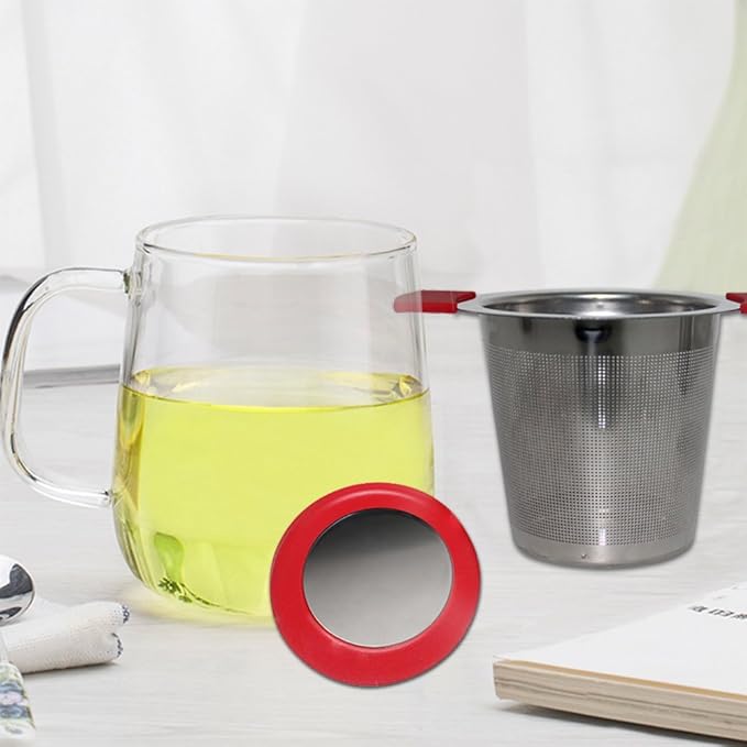 18/8 Stainless Steel Tea Infuser with Large Capacity & Perfect Size Double Handles, SourceTon Loose Leaf Tea Mesh Strainer for Hanging on Teapots, Mugs, Cups to Steep Tea with Lid, Pack of 2 sets