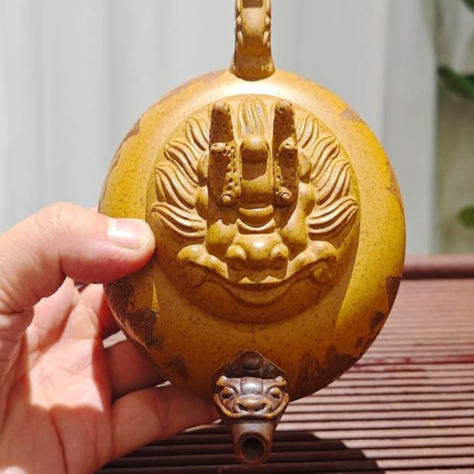 Genuine Yixing Clay Teapot 12 Oz, Chinese Handmade Golden Yellow Clay Zisha Tea Pot,Infuse Brew Kung Fu Tea Maker -Dragon