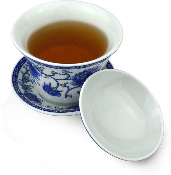 Gaiwan 5.5oz Chinese Penoy Teacup Qinghua Porcelain Cup Gongfu Tea Set (Peony)