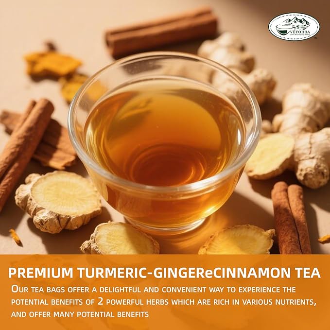 30 Bags Premium Turmeric, Ginger, Cinnamon Blend Tea, Upgraded Version. Improve Digestion, Support Brain, Weight, Skin and Sleep.100% Natural & No Additives & Caffeine Free.