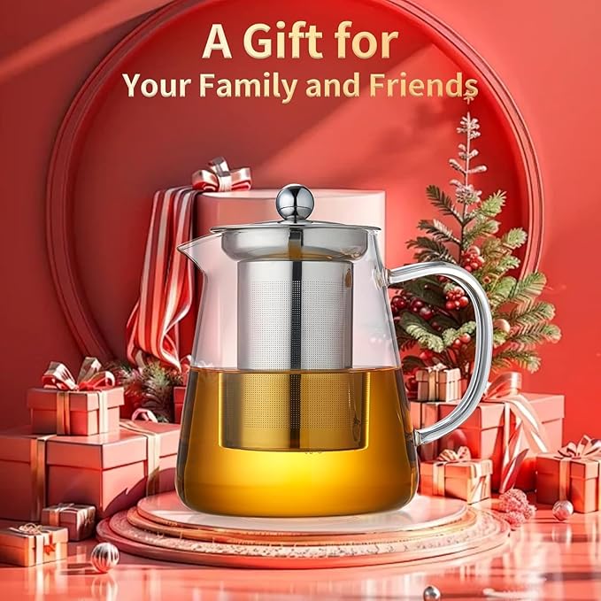 Glass Teapot 1500ML Borosilicate Glass Tea Pot With Infuser, Glass Kettle For Stove Top, Tea Glass Pot, Glass Tea Cup Teacup With Infuser and Lid For Loose Leaf Tea Steeper