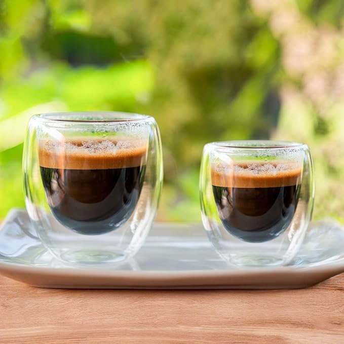 Espresso Cups Set of 4, 5 OZ Expresso Shots Glass Cup, Double Walled Glass Coffee Mugs, Espresso Machine Accessories,Insulated Clear Espresso Shot Glasses Cups,Water Won't Enter Between Double Walls