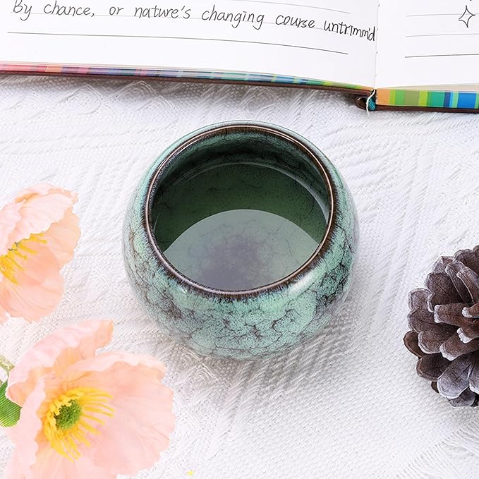 HARFINGTON 2pcs Chinese Japanese Ceramic Teacups 5.07 Oz Handmade Gong Fu Tea Set Ceramic Glaze-Changed No Handle Small Tea Cup for Mate Tea Coffee Wine Drinks Home and Gifts, Green