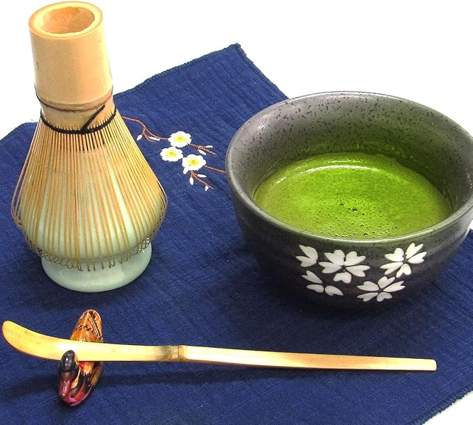 Artcome Japanese Matcha Tea Set, Matcha Whisk, Traditional Scoop, Matcha Bowl, Black Bamboo Tray, Ceramic Whisk Holder, Matcha Caddy, Handmade Matcha Ceremony Kit For Japanese Tea Ceremony (10Pcs)