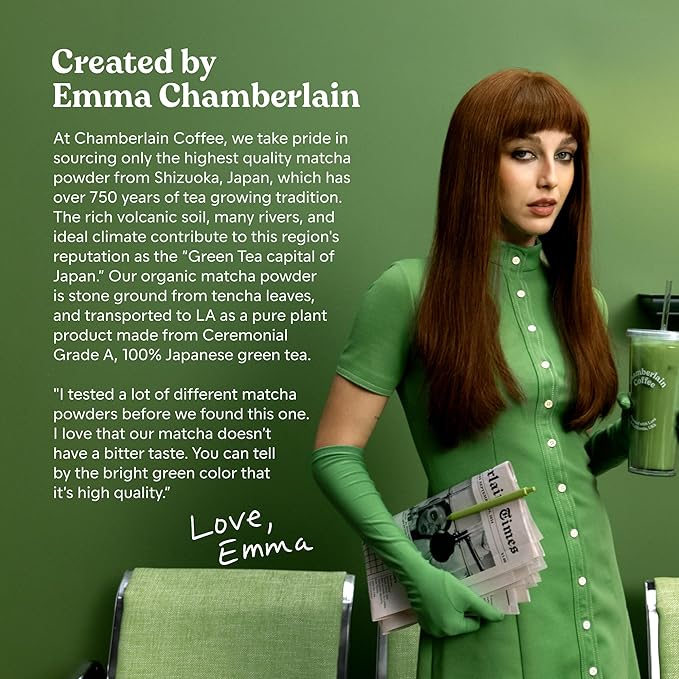 Chamberlain Coffee Vanilla Matcha Powder - Ceremonial Grade Matcha Powder with Madagascar Vanilla, Gluten-Free Flavor for Hot and Iced Drinks, Made with Premium Organic Ingredients - 1.06 Oz