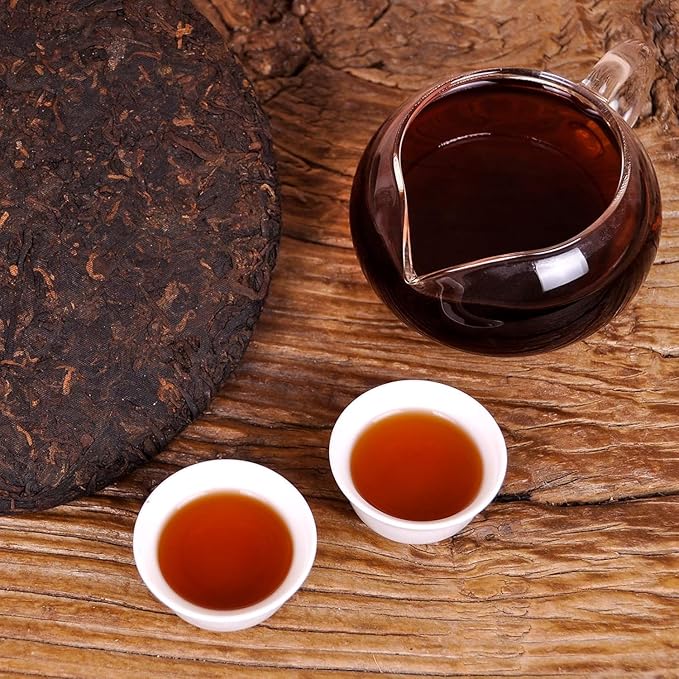 SANRAN Puerh Tea Cake, Aged Ripe Pu Erh Tea, Chinese Yunnan Puer Tea Cake, 12.6oz/Pack
