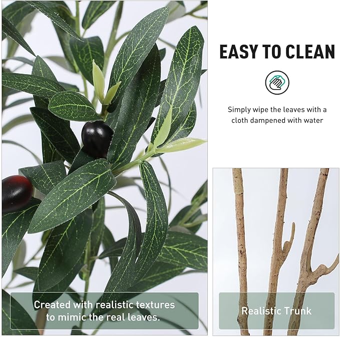 Artificial Olive Trees, 6 FT Tall Fake Olive Tree with White Planter for Indoor - Large Faux Olive Silk Tree for Home Office Decor