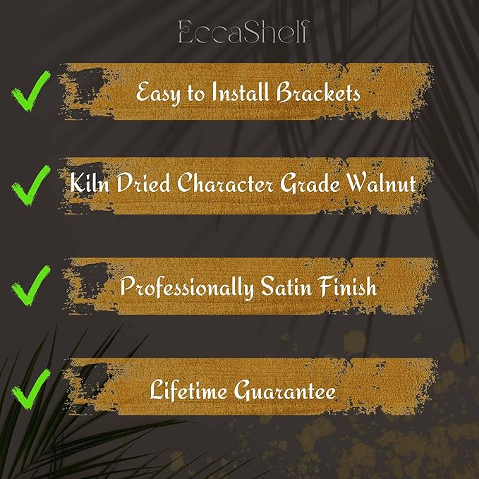 EccaShelf Rustic Live Edge Floating Shelves for Wall, Solid Wood Floating Shelf for Room, Natural Wood Wall Shelves for Bathroom, Floating Real Walnut Wood Shelf (27'' x 10'')