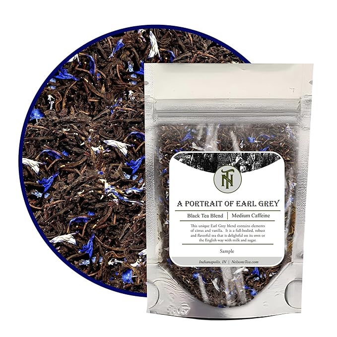 Nelson's Tea - A Portrait of Earl Grey Loose Leaf Black Tea Infused with Cornflower Petals and Bergamot Flavor - Premium Loose Leaf Tea Leaves for Exquisite Tea Experience - Discover the Richness of Black Tea in Every Sip (Sample 0.4 Oz)