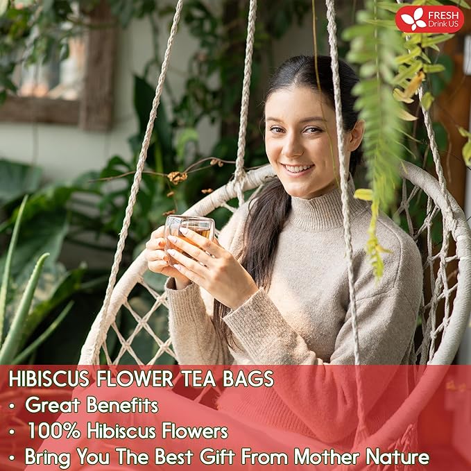 FreshDrinkUS, Premium 235 Hibiscus Flowers Tea Bags, 100% Natural, Pure from Hibiscus Flowers. Loose Flower Herbal Tea. No Sugar, No Caffeine, No Gluten, Vegan.