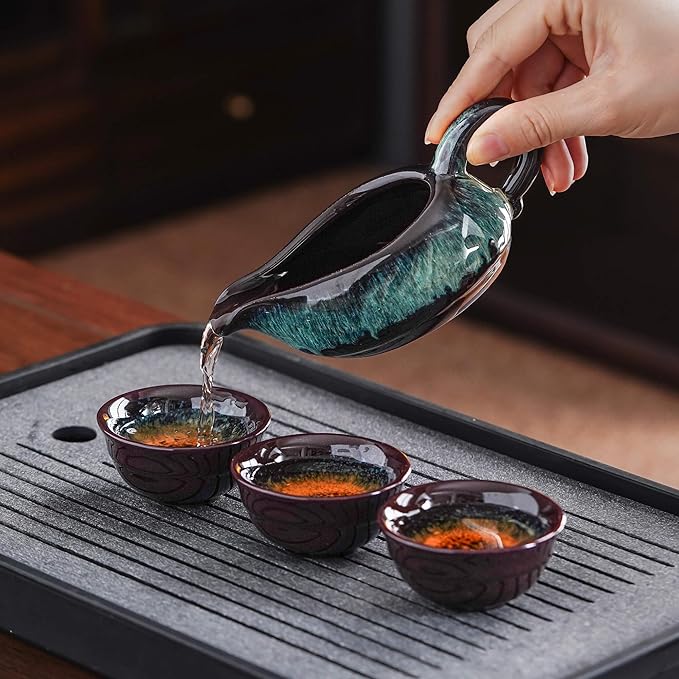 Ceramic Teapot with Infuser Semi Automatic Tea Set Magic Teapot with 8 cups Gradient Color (Gradient Dragon- B)