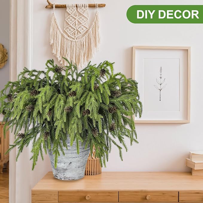 Artgar 24 Pcs Pine Branches - 18 Inch Artificial Green Pine Stem - Real Touch Christmas Greenery Pines Branches for DIY Flower Arrangement Home Indoor Christmas Decor