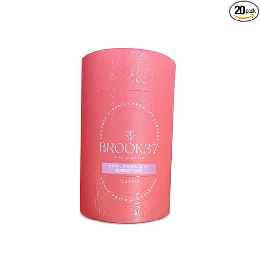 Brook37 Phyllis Earl Grey Eco Black Tea - Premium Flavored Tea with Lavender, Pineapple & Calendula | Caffeinated Gourmet Tea Blend | 20 Biodegradable Pyramid Bags | Elegant Gift for Tea Lovers