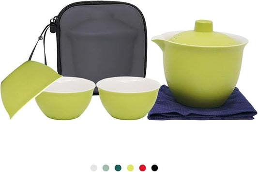 Porcelain Japanese Gongfu Tea Set for Adults, Chinese Travel Tea Sets Ceramic Gaiwan Asian Mini Teapot Set, Portable Kungfu tea Party set for adults, Tea Lovers Gifts for Outdoor and Office