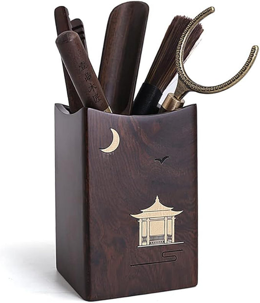 Black Ebony Wood&Brass Tea Tools Set of 6,Tea Scoop/Tea Knife/Needle/Brush/Clip/Fork /Storage Bucket,Kongfu Tea Service Accessories