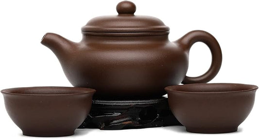 Zisha Tea Pot Set,Yixing Genuine Clay Teapot 7.2 Oz with 2 Cups,Beginner Brew Kongfu Tea Set -Fanggu,Purple Clay
