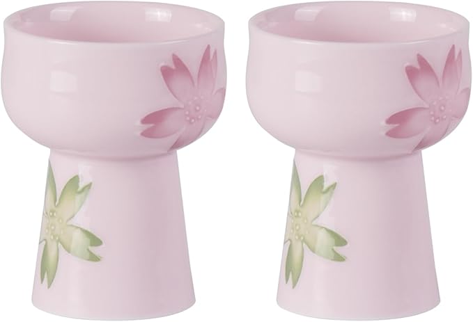 KAMMAK Tea Cups, Porelain Tea Cup Set of 2, 1.8oz Small Ceramic Teacups for Home, Tea Party, Chinese Kungfu Tet Set for Hot/Cold Drink (Pink Cherry Blossoms)