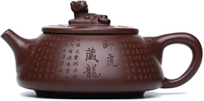 Zisha Teapot, Chinese Yixing Clay Handmade Tea Pot 10.8 Oz, Infuse Brew Kung Fu Loose Leaf Tea Maker -DragonTiger,Zini Purple Clay