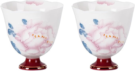KAMMAK Tea Cup Set of 2 Small Tea Cups 2.8oz Floral Porcelain Tea Cup Set, Asian Ceramic Teacups for Home, Party, Office, Chinese Kung Fu Tea Set for Hot/Cold Drink