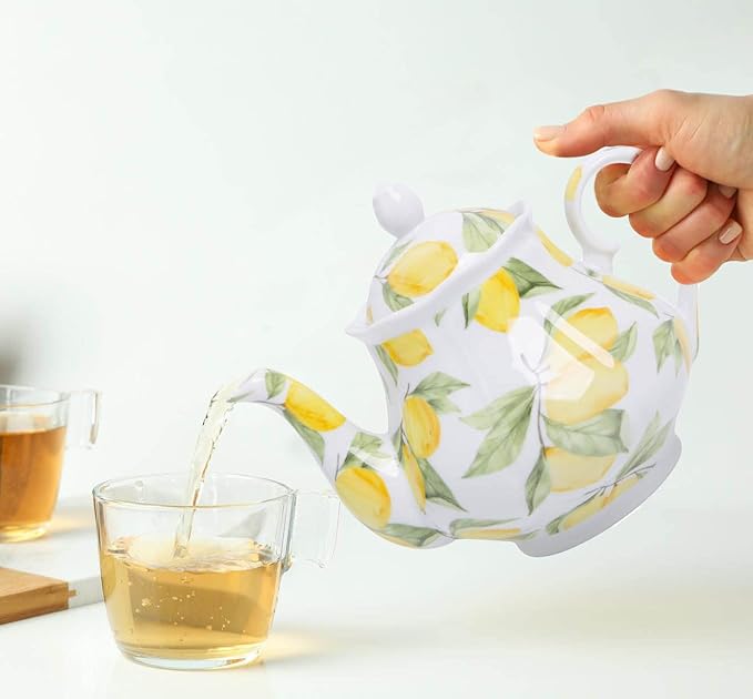 European Style Ceramic Teapot Coffee Pot Water Pot Porcelain Vintage Gift Tea Pot (Lemon)