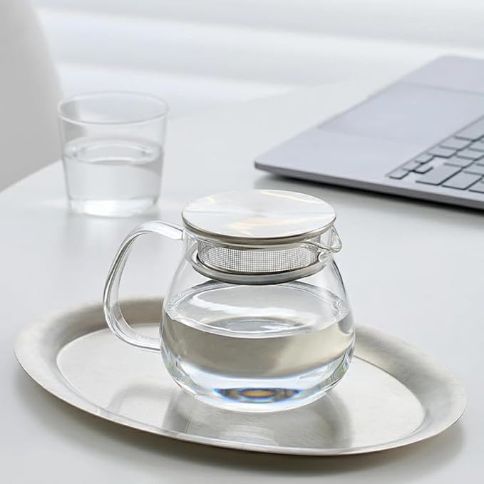 IwaiLoft Glass Teapot with Removable Stainless Steel Filter Lid Stovetop & Microwave Safe Borosilicate Glass Kettle for Loose Leaf, Blooming Tea And Coffee Sharing (15OZ)