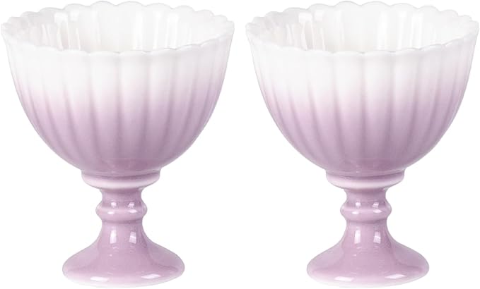 KAMMAK Tea Cup, 1.8oz Small Tea Set of 2, Porcelain Tea Cups with Short Stem, Ceramic Teacups for Home, Tea Party, Chinese Kungfu Tea Set for Hot/Cold Drink (Chrysanthemum - Purple)