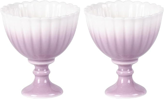 KAMMAK Tea Cup, 1.8oz Small Tea Set of 2, Porcelain Tea Cups with Short Stem, Ceramic Teacups for Home, Tea Party, Chinese Kungfu Tea Set for Hot/Cold Drink (Chrysanthemum - Purple)