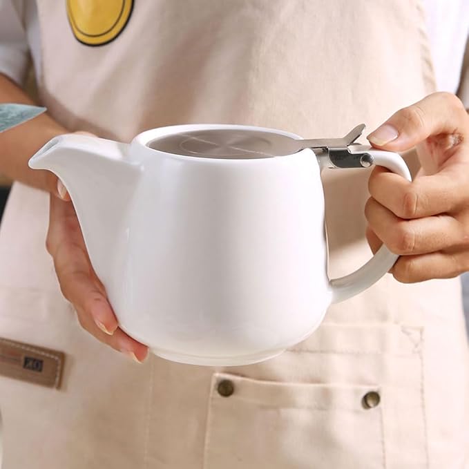 Ceramic Teapot With Stainless Steel Infuser, Heat Resistant, Perfect Tea Maker, White, 500ml/17oz