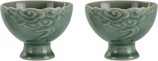KAMMAK Tea Cup Set of 2 Small Tea Cups 3.7oz Green Porcelain Tea Cup Set, Asian Ceramic Teacups for Home, Party, Office, Chinese Kung Fu Tea Set for Hot/Cold Drink