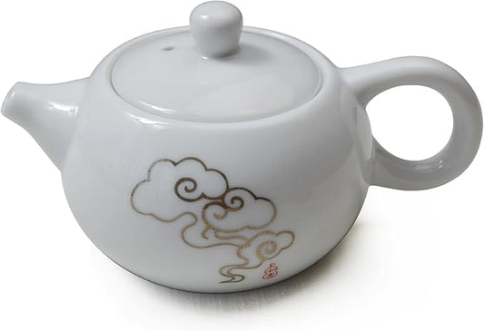 Porcelain Teapot, 6oz Small Tea Pot White Chinese Gongfu Tea Set (Auspicious clouds)
