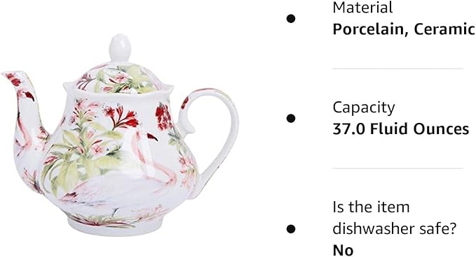 European Style Ceramic Teapot Coffee Pot Water Pot Porcelain Vintage Gift Tea Pot (Flamingo)