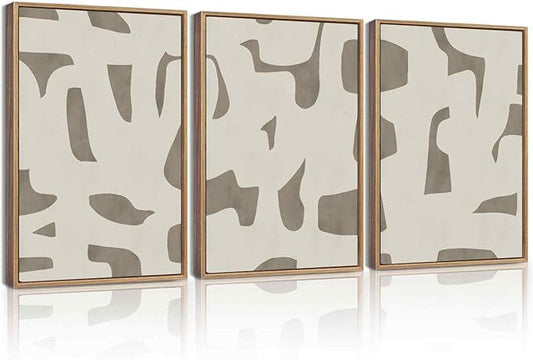 KUVIOKE Bohemain Abstract Framed Wall Art Brown Mid-Century Duotone Minimal Dark Brush Stroke Neutral Modern Minimalist Painting Decorative Artwork 12x16in (Natural Framed)