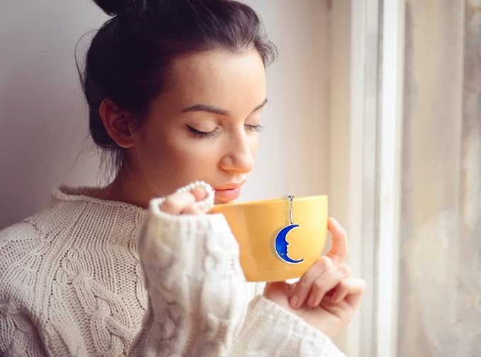 2pcs Tea Infuser, Tea Strainers for Loose Tea, Gold Plated Enamel Moon Star Celestial Charm Pendant Tea Ball Set Loose Tea Steeper Gifts for Women