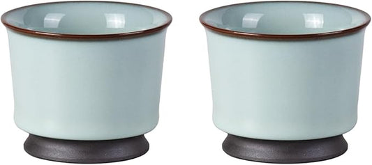 KAMMAK Tea Cup Set of 2 Porcelain Small Tea Cups 3.2oz Handmade Japanese Tea Cup Set, Asian Ceramic Teacups for Home, Party, Office, Chinese Kung Fu Tea Set for Hot/Cold Drink (Imperial Kiln)