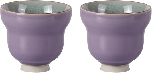 Tea Cup Set of 2 Porcelain Small Tea Cups 4.2oz Purple Japanese Tea Cup Set, Ceramic Teacups for Home, Party, Office, Chinese Kung Fu Tea Set for Hot/Cold Drink (Purple Lilac Gourd-Ice Crackle Glaze)