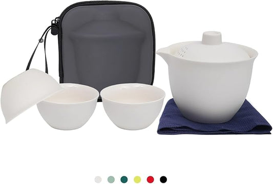 Porcelain Chinese Gongfu Tea Sets for Adults Portable Kungfu Teapot and Cup Set Small Ceramic Tea Party Set Travel Teaset with Lid for Home Gifting Outdoor and Office (White)