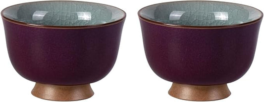 Tea Cup Set of 2 Porcelain Small Tea Cups 3oz Japanese Tea Cup Set, Asian Purple Ceramic Teacups for Home, Party, Office, Chinese Kung Fu Tea Set for Hot/Cold Drink (Gold Footed-Ice Crackle Glaze)