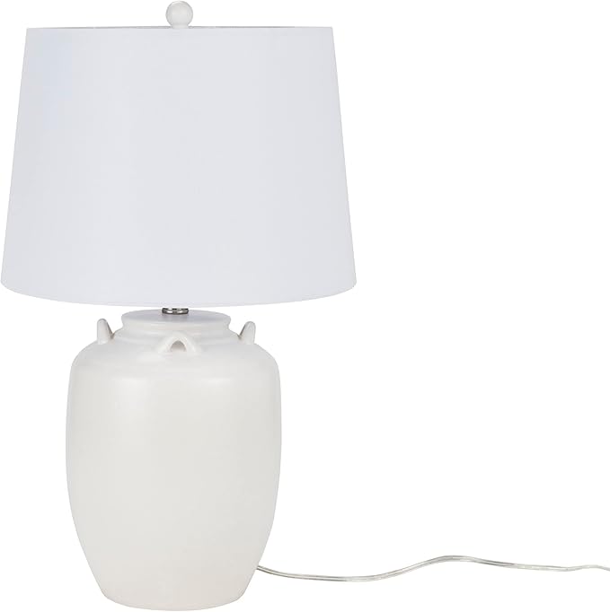 Nourison Home 24" White Farmhouse Ceramic Pottery Jug Table Lamp for Bedside Table, Living Room, Office, Entryway