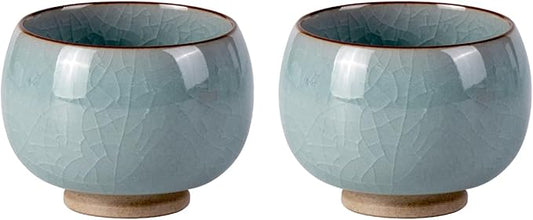 Tea Cup Set of 2 Porcelain Small Tea Cups 3.8oz Handmade Japanese Tea Cup Set, Asian Ceramic Teacups for Home, Party, Office, Chinese Kungfu Tea Set for Hot/Cold Drink (Meditation-Ice Crackle Glaze)