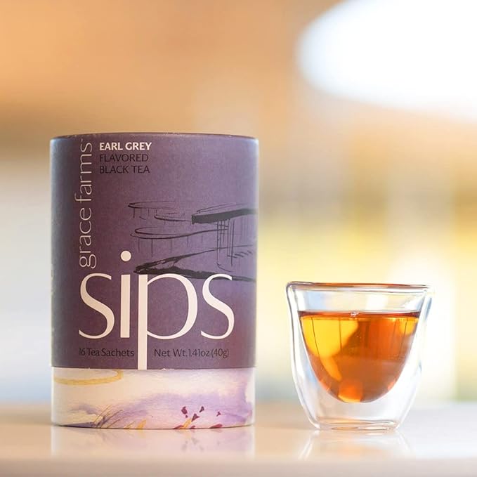 Grace Farms Organic Earl Grey Black Tea, 16 Pyramid Sachets | Bergamot Oil | Fairtrade & Kosher |Gives Back 100% of Profits