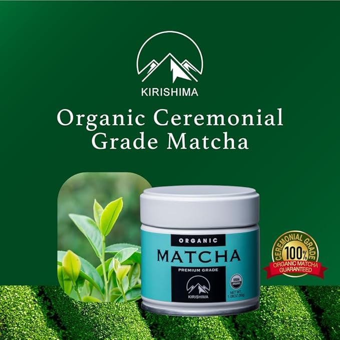 Kirishima Kagoshima Matcha, Organic Green Tea Powder, Ceremonial Grade, Teahouse Edition Premium First Harvest, Japanese origin (1.06 Ounce Tin)