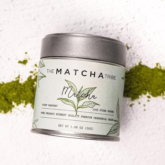Organic Premium Ceremonial Grade Matcha Powder from Uji Matcha, Kakoshima and Shizuoka, Japan. First harvest Stone Ground Matcha Tea. (1.06 Oz Tin - 30gr).