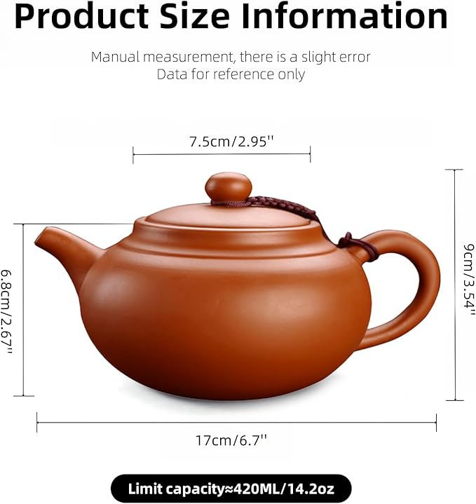 Chinese Clay Teapot, Yixing Xishi Zisha Tea Pot, Handmade Pottery Purple Sand Mud Kungfu Tea Set Kettle,14oz Zhuni