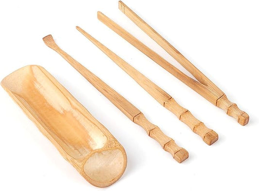 Bamboo Chinese Gongfu Tea Set, 4Pcs Tea Ceremony Utensil Tools Bamboo Joint Tea Set, Tea Scoop, Tea Clip, Tea Spoon, Tea Needle for Household Restaurant Tea House
