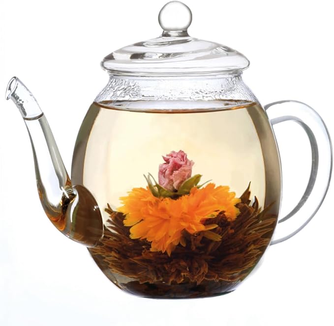 Creano glass teapot 17 oz (500ml), with glass lid, ideal for preparing teaflowers or tea bags, drip-free