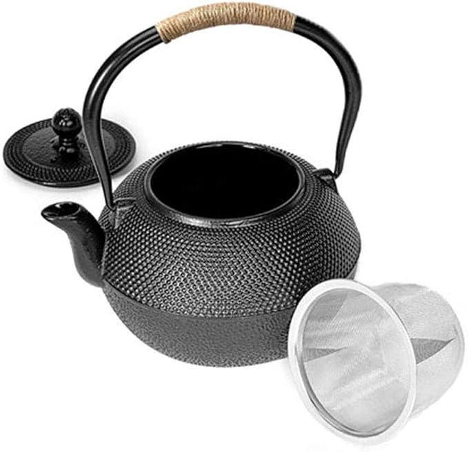 HwaGui Japanese Tetsubin Cast Iron Teapot, Iron Tea Pot with Infuser for Loose Tea, Cast Iron Tea Kettle Stovetop Safe, Teapot Coated with Enameled Interior, 600ml/20oz