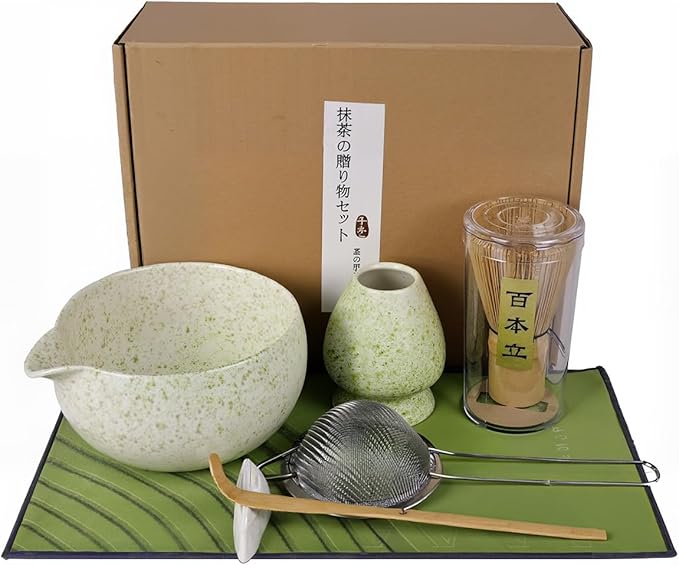 Inmorven Matcha Whisk Set, 7 Pcs Matcha Kit Includes Matcha Bowl, Whisk & Holder, Bamboo Scoop, Scoop Rest, Sifter & Tea Towell - Japanese Tea Tools For Ceremony Gift