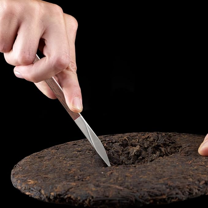 Tea Cutter with Wooden Handle: Brown Puer Puerh Tea Knife Needle Professional Ice Pick Tea Cake Pick Tool for Breaking Prying Brick for Kitchen Bars Bartender Picnics Camping
