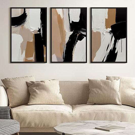 KUVIOKE Black Abstract Shapes Framed Canvas Wall Art Minimalist Graffiti Pastel Wall Decor Modern Illustration Art Painting for Bedroom Dining Room 24x36in (Black Framed)